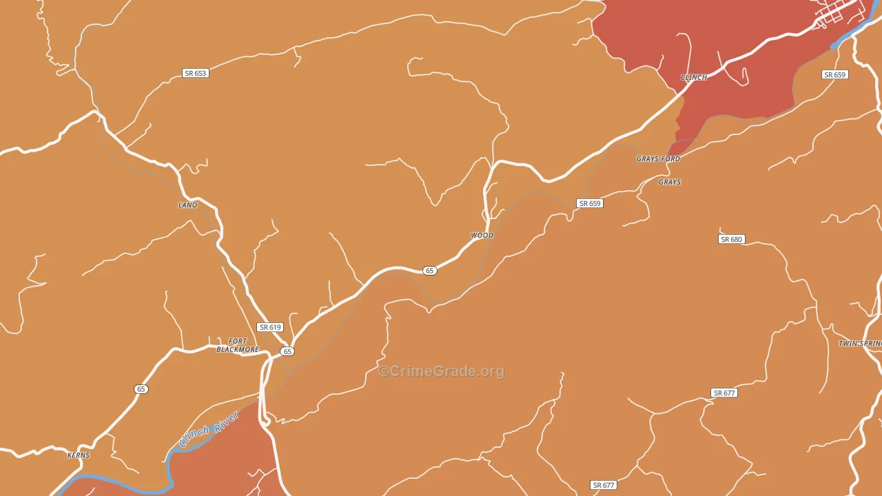 Wood, VA Map of Burglary Rates
