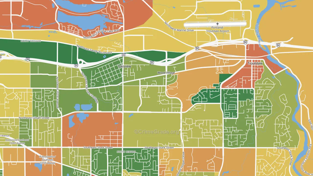 Wood Village, OR Map of Burglary Rates