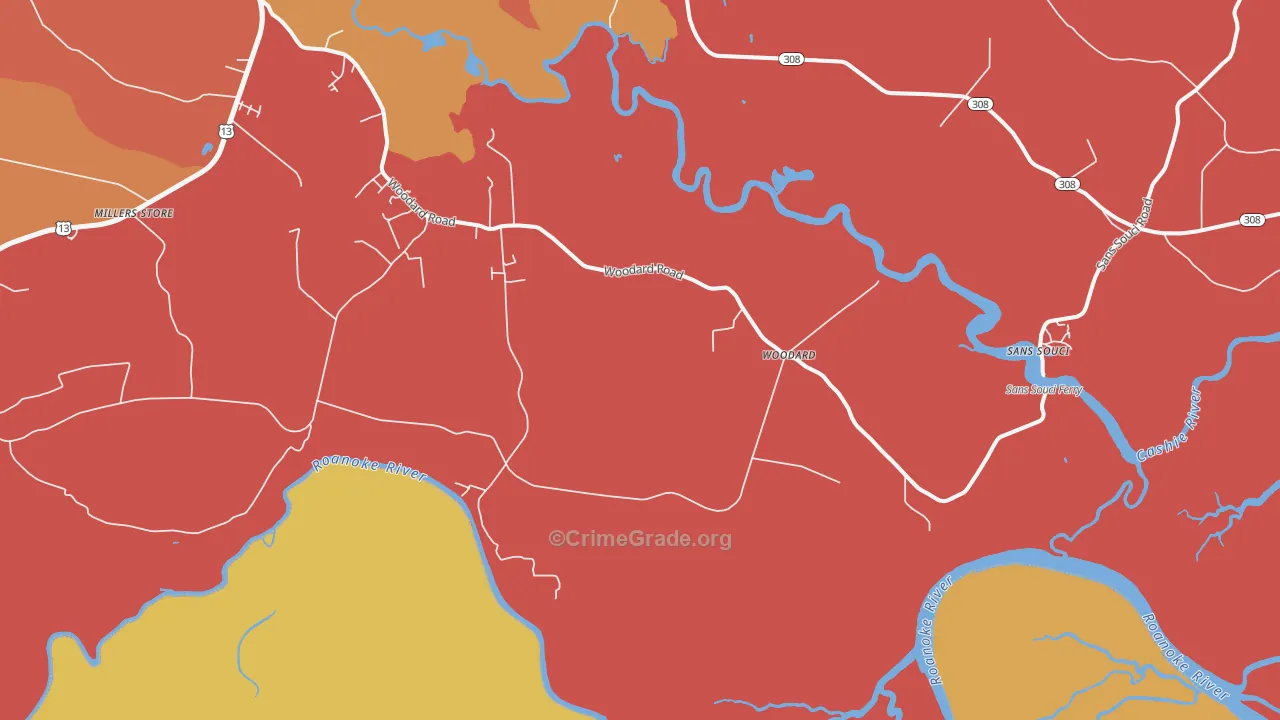 Woodard, NC Map of Burglary Rates