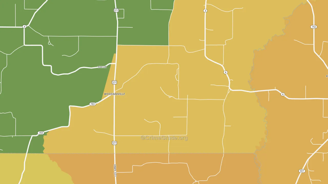 Woodardville, LA Map of Burglary Rates