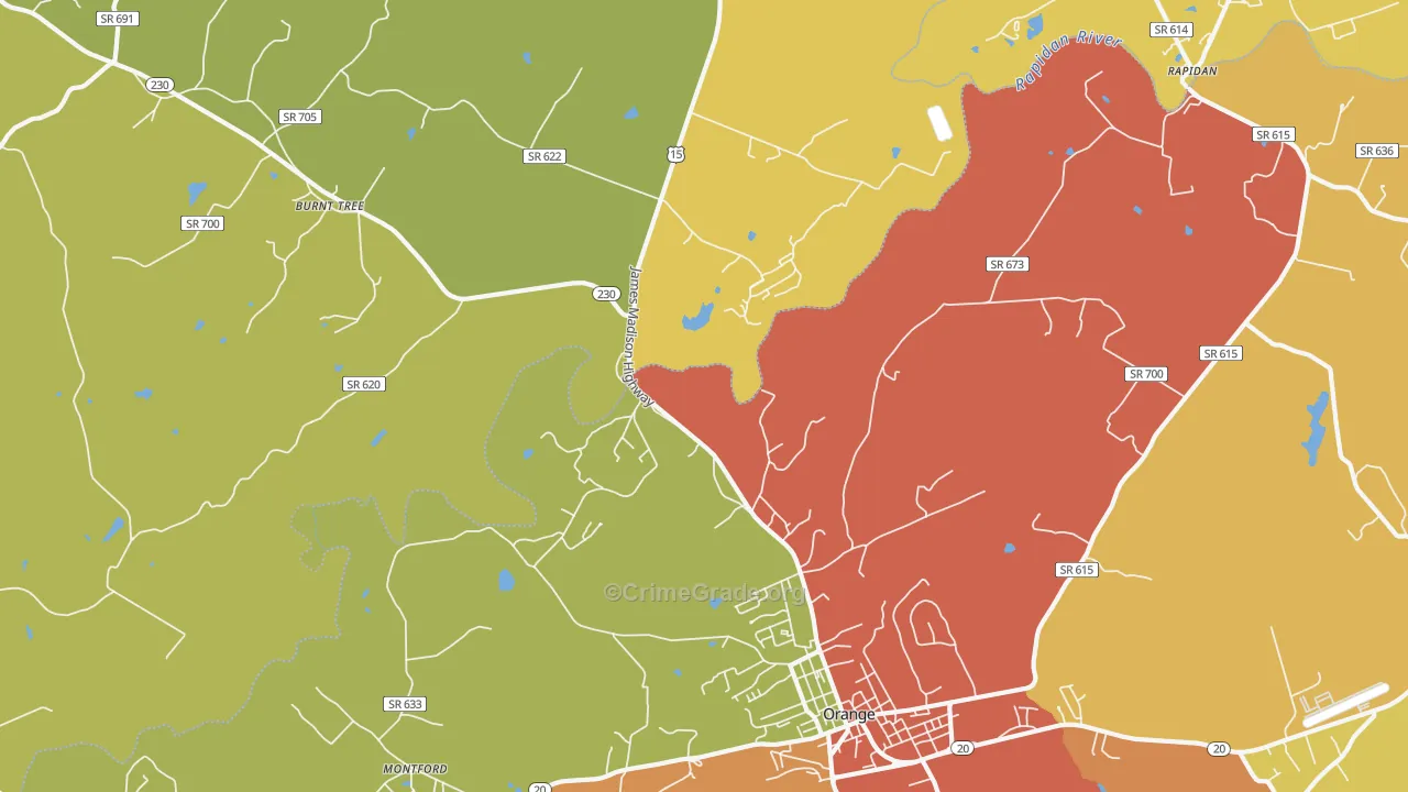 Woodberry Forest, VA Map of Burglary Rates