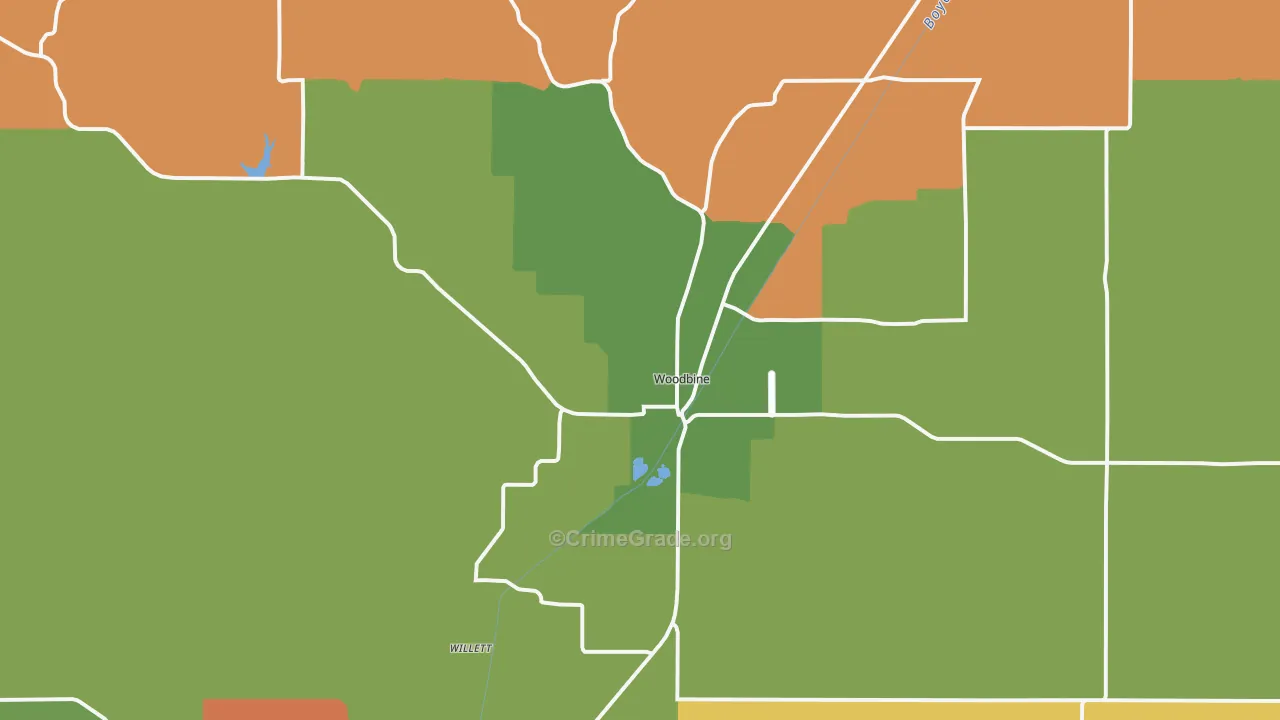 Woodbine, IA Map of Burglary Rates