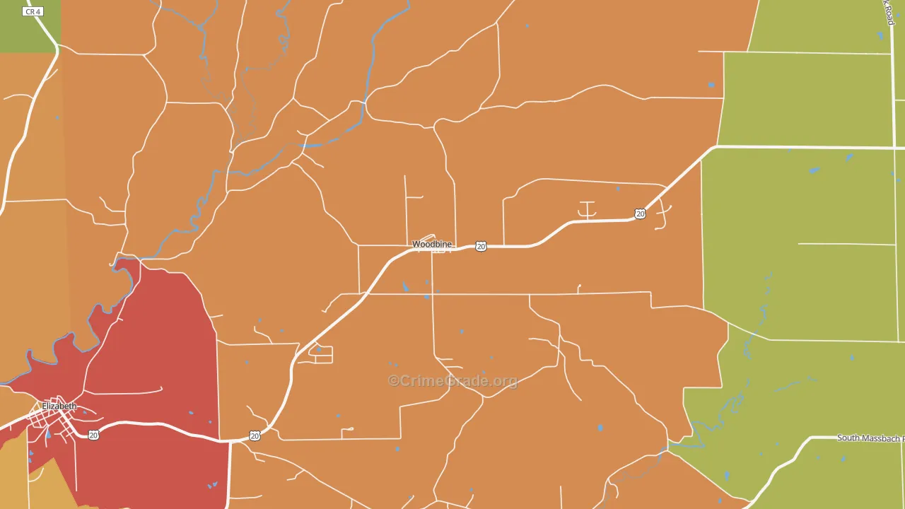 Woodbine, IL Map of Burglary Rates