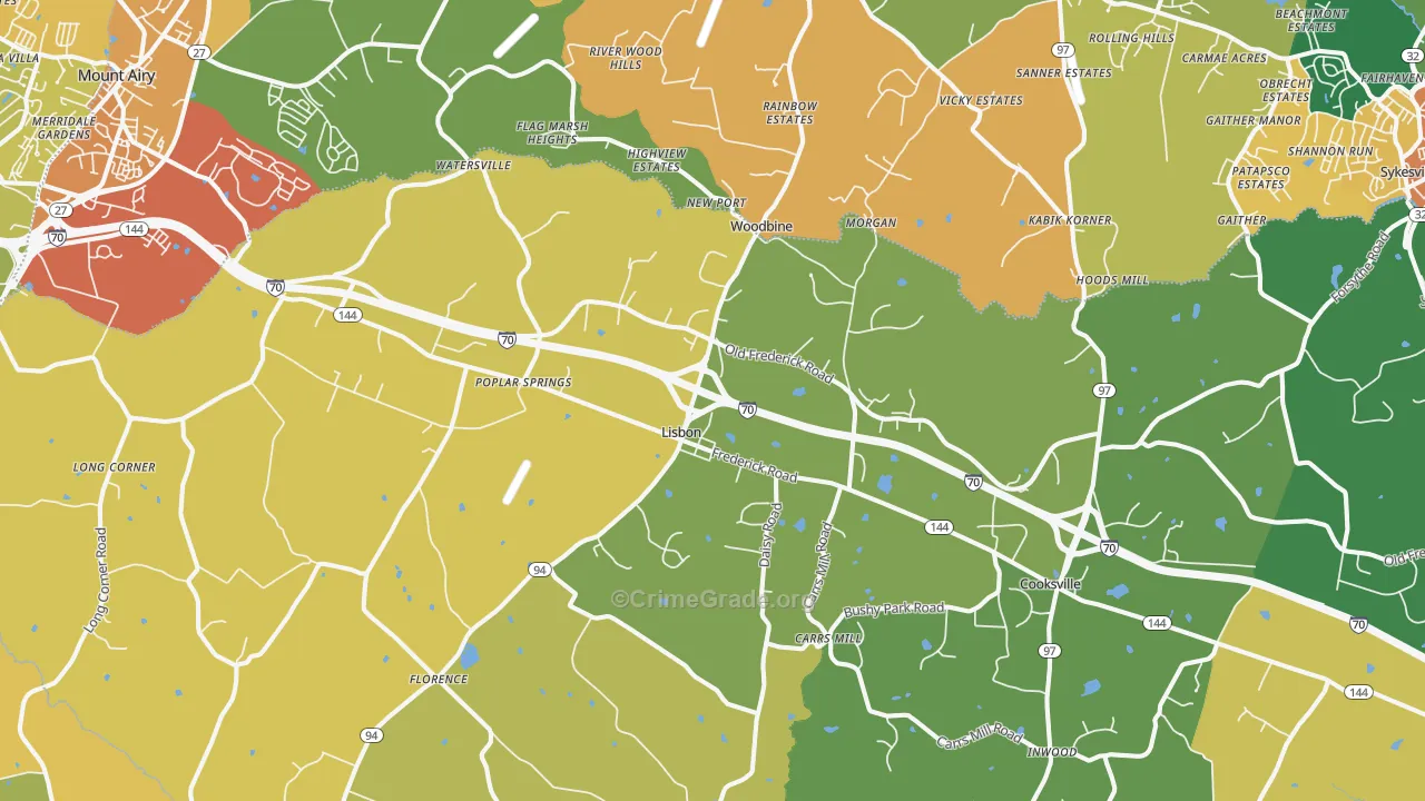 Woodbine, MD Map of Burglary Rates