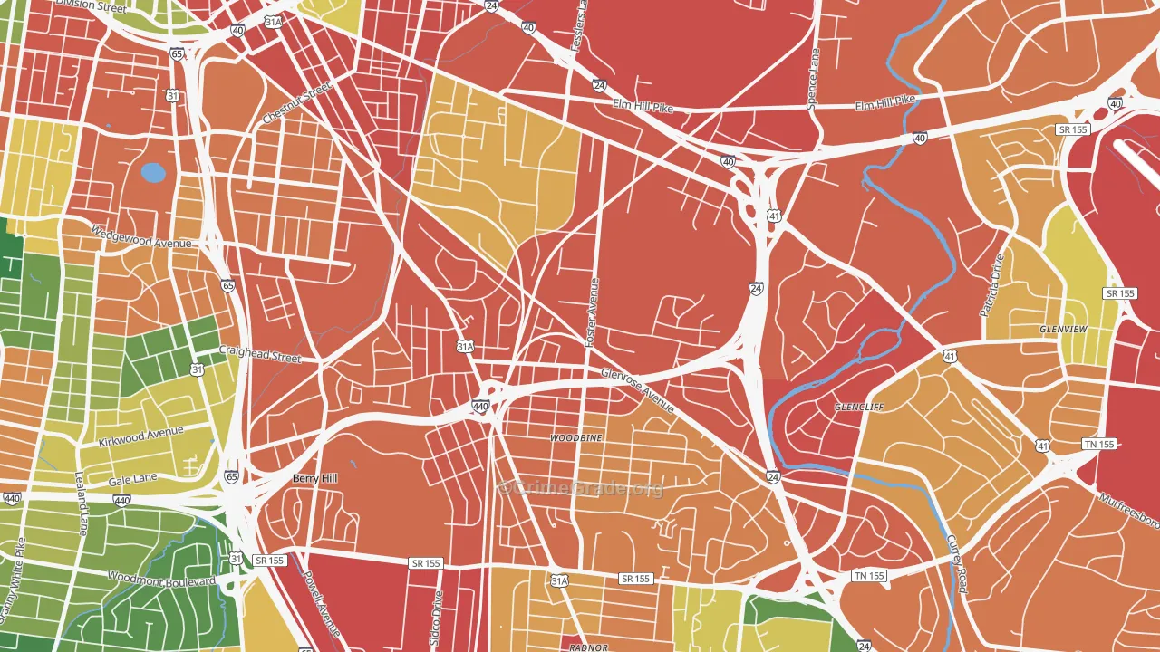 Woodbine, Nashville, TN Map of Burglary Rates