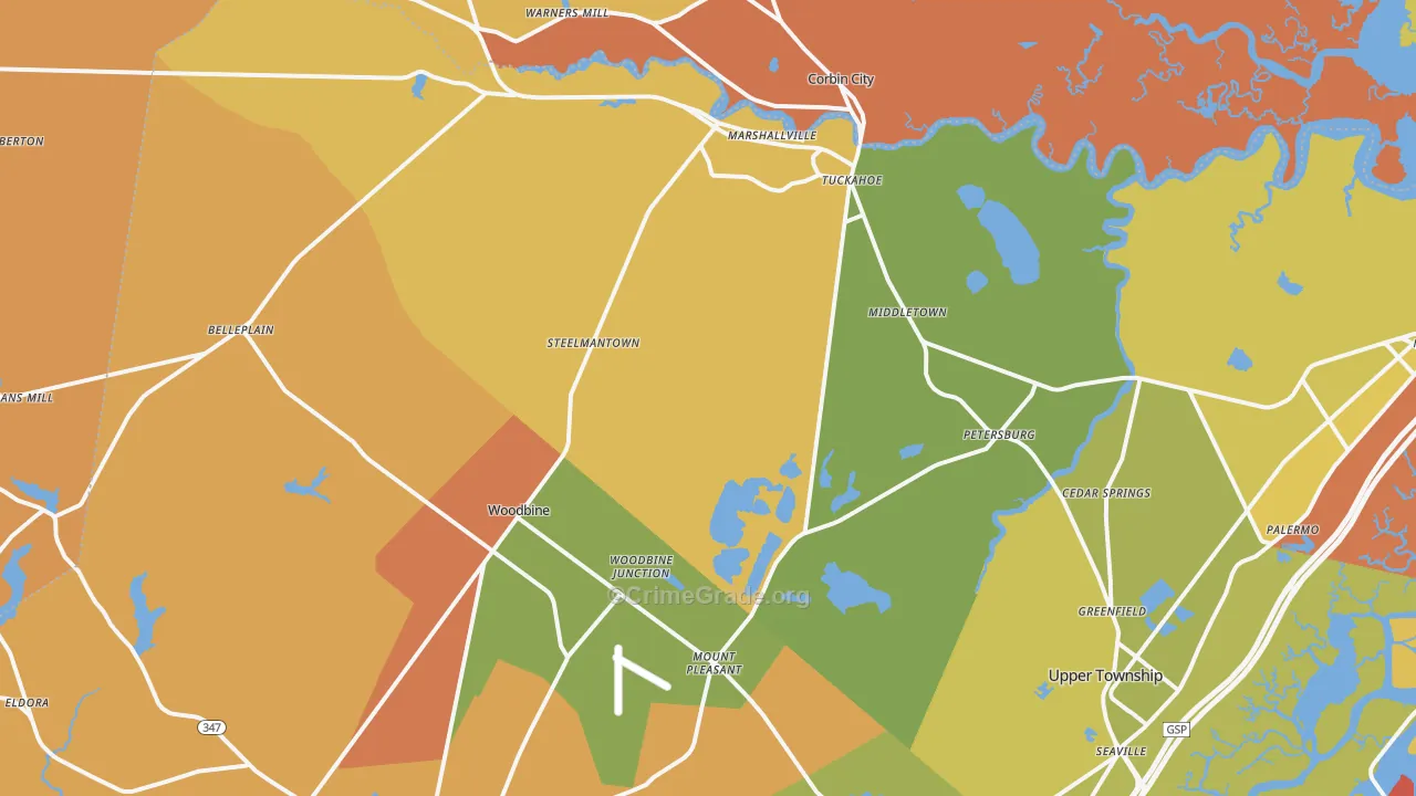 Woodbine, NJ Map of Burglary Rates