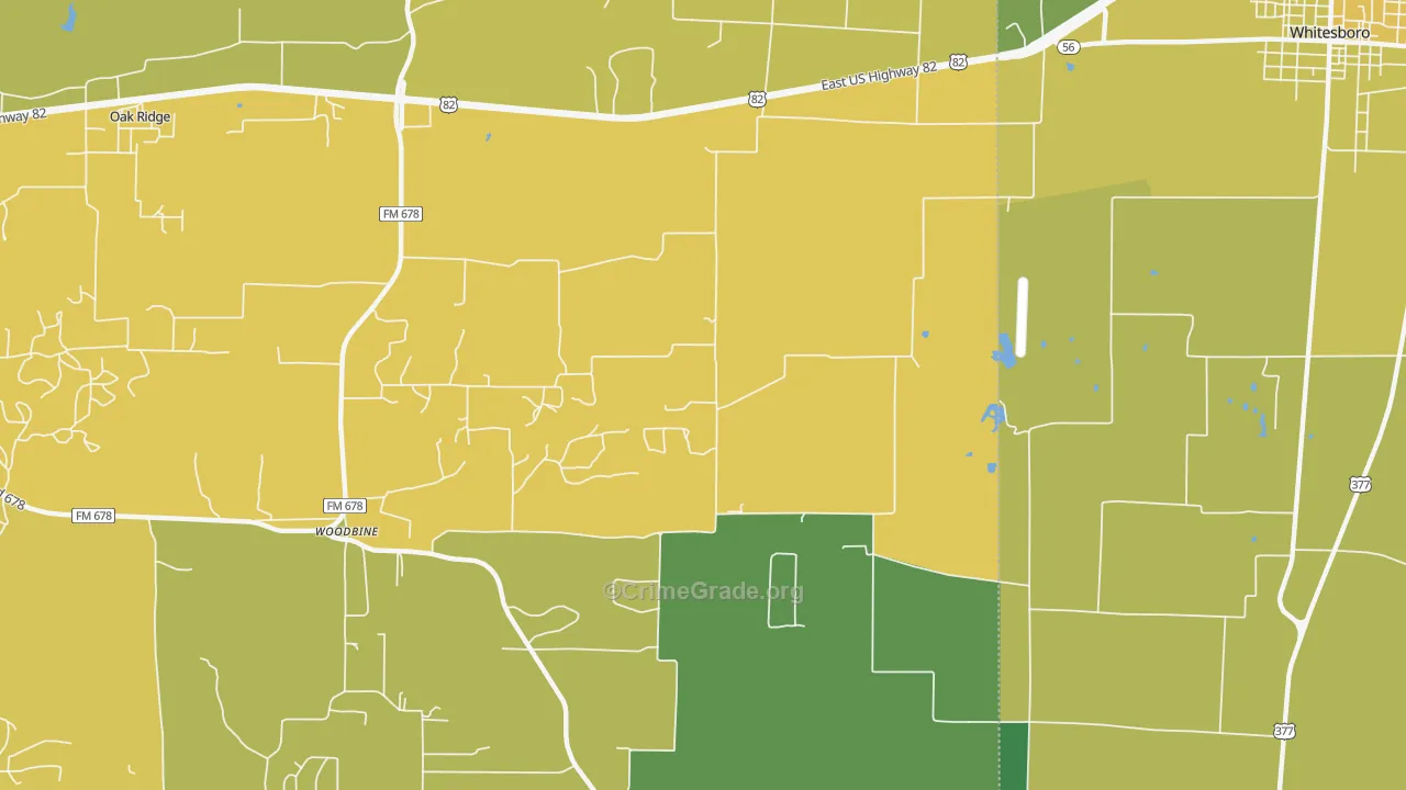 Woodbine, TX Map of Burglary Rates
