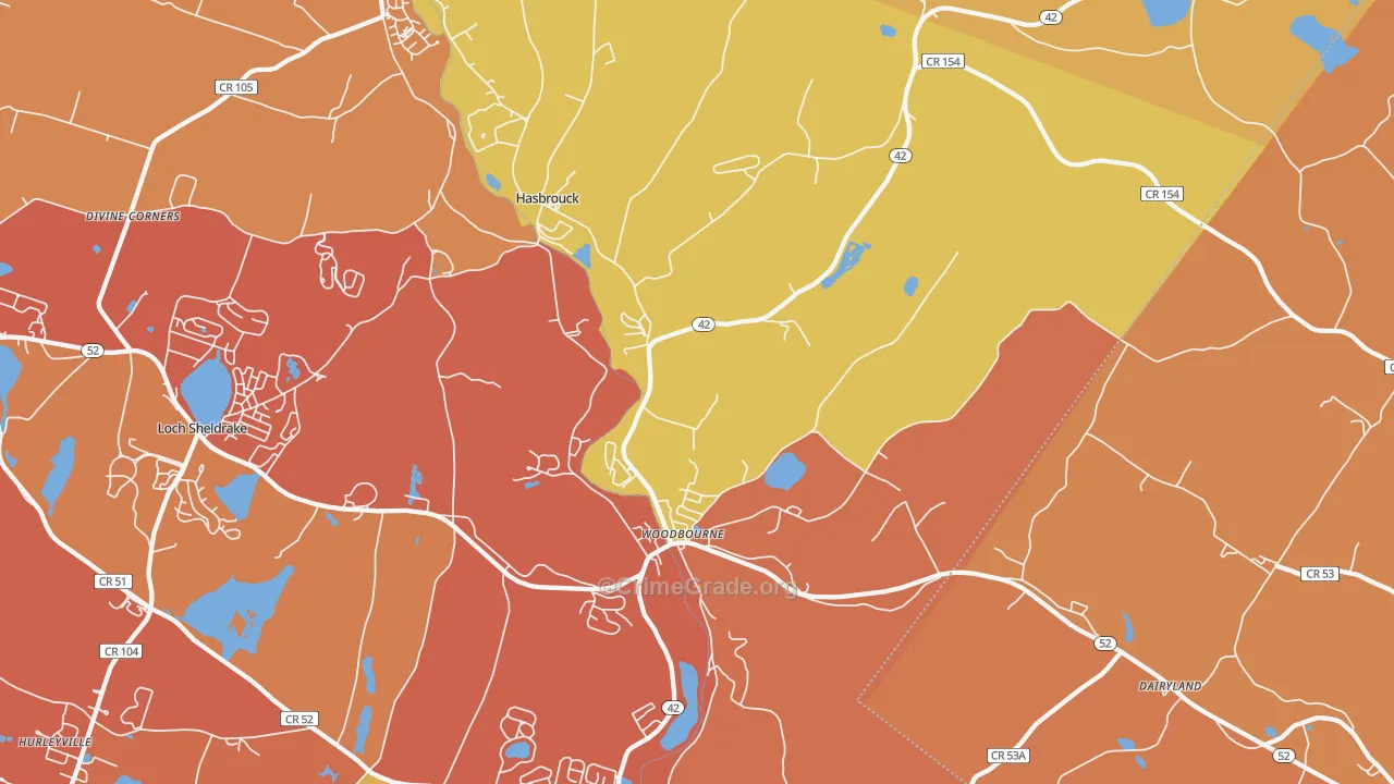 Woodbourne, NY Map of Burglary Rates