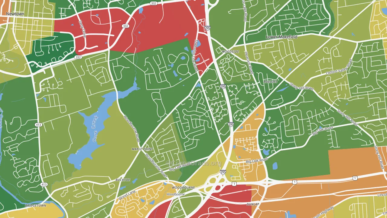 Woodbourne, PA Map of Burglary Rates