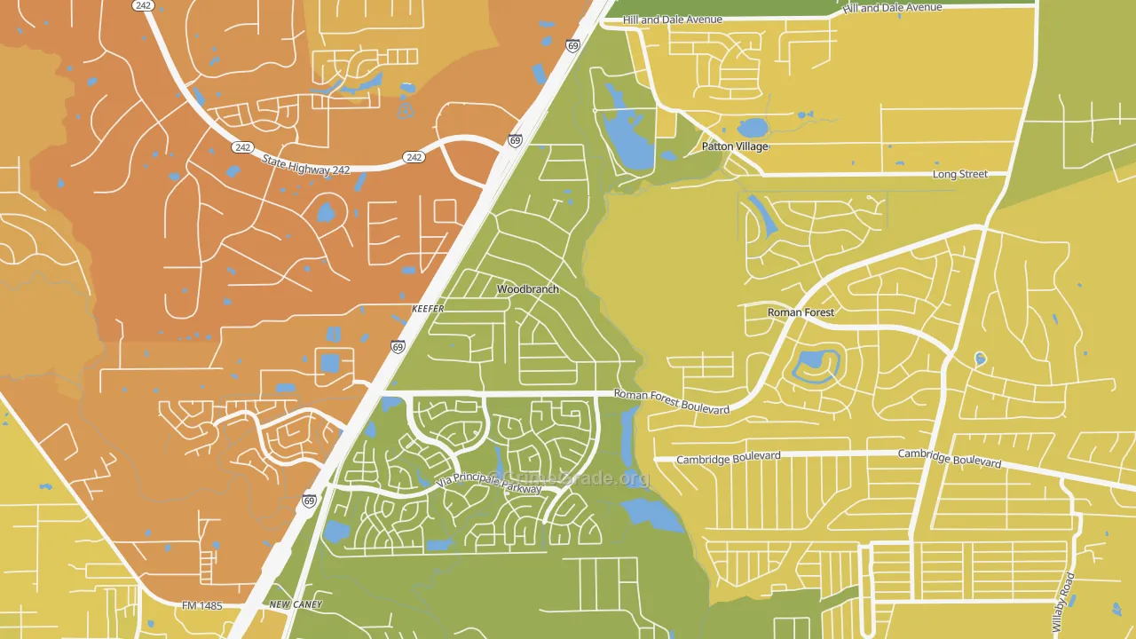 Woodbranch, TX Map of Burglary Rates