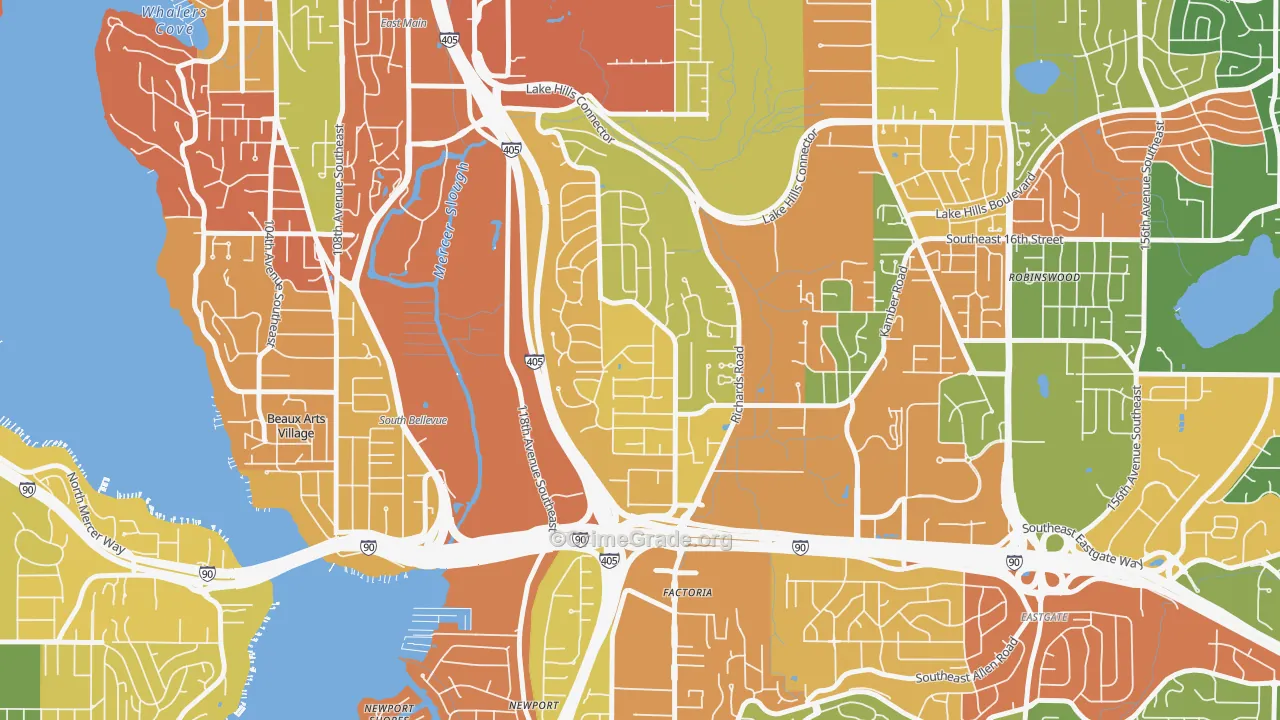 Woodbridge, Bellevue, WA Map of Burglary Rates