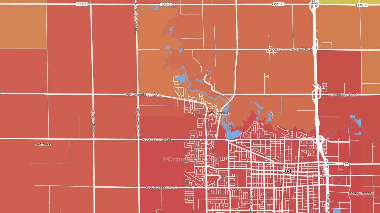 Woodbridge, CA Map of Burglary Rates