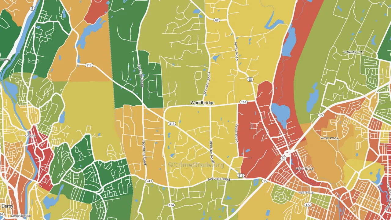 Woodbridge, CT Map of Burglary Rates