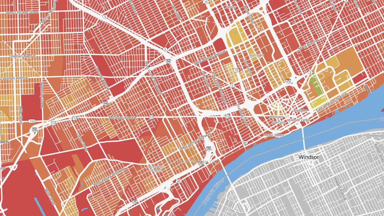 Woodbridge, Detroit, MI Map of Burglary Rates