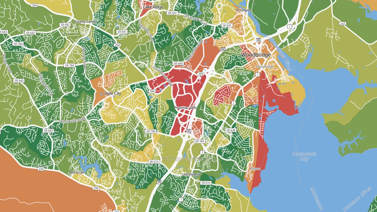 Woodbridge, VA Map of Burglary Rates