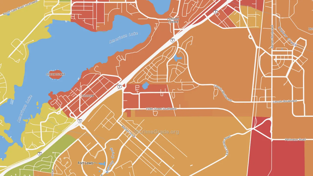 Woodbrook, Lakewood, WA Map of Burglary Rates