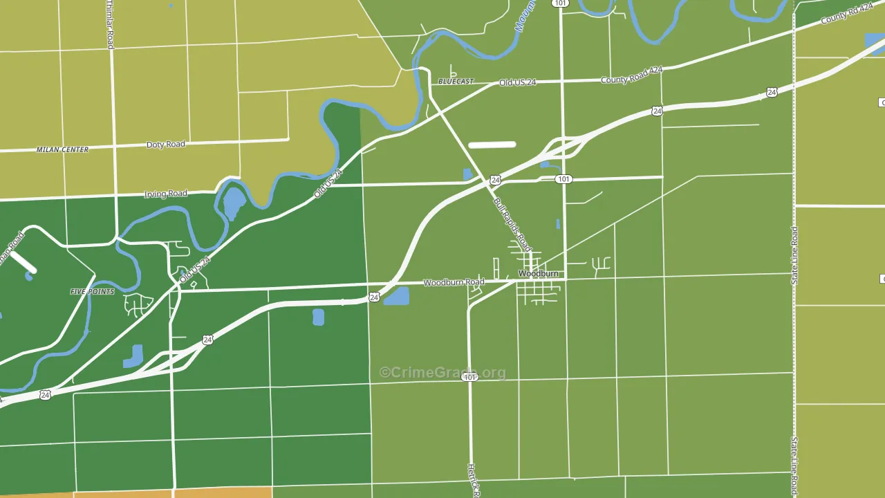 Woodburn, IN Map of Burglary Rates