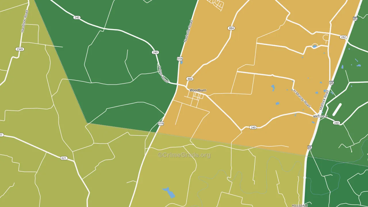 Woodburn, KY Map of Burglary Rates