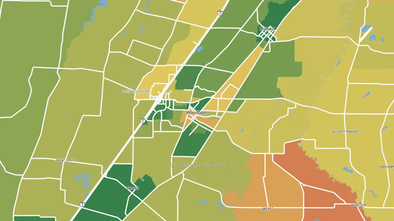 Woodburn, OR Map of Burglary Rates