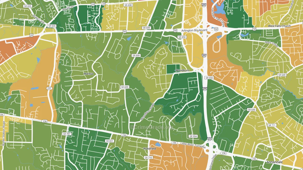 Woodburn, VA Map of Burglary Rates