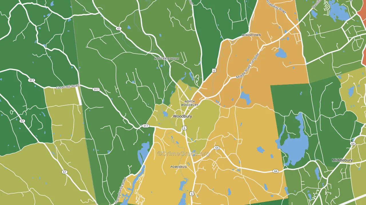 Woodbury, CT Map of Burglary Rates