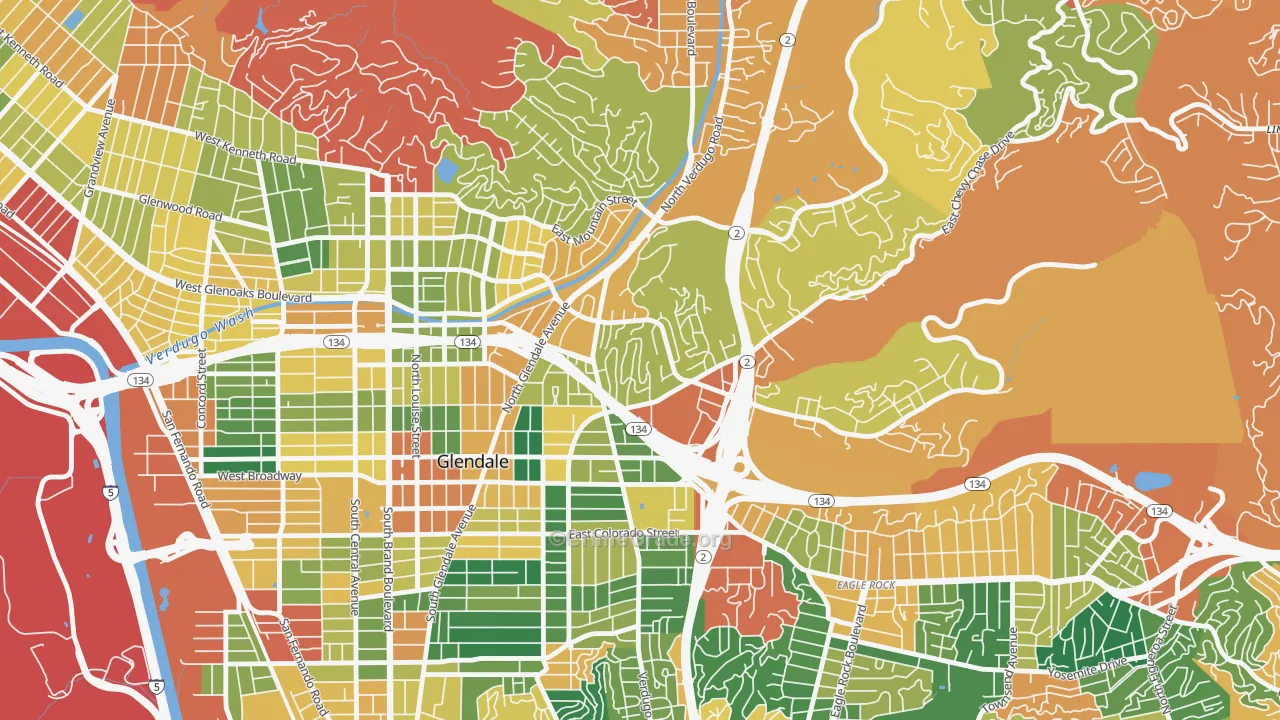 Woodbury-Glendale, Glendale, CA Map of Burglary Rates