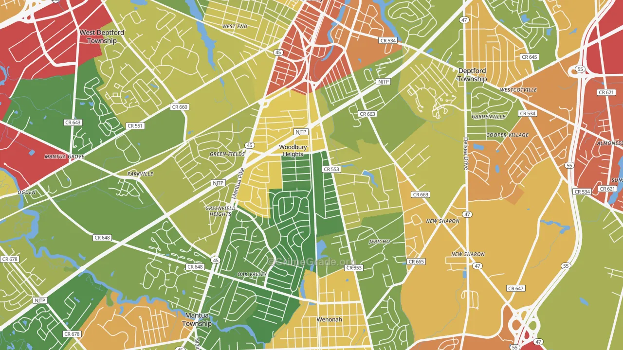 Woodbury Heights, NJ Map of Burglary Rates