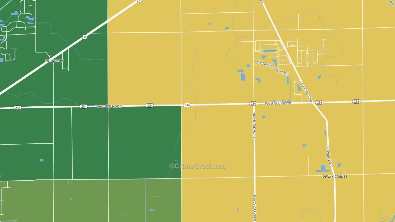 Woodbury, IN Map of Burglary Rates