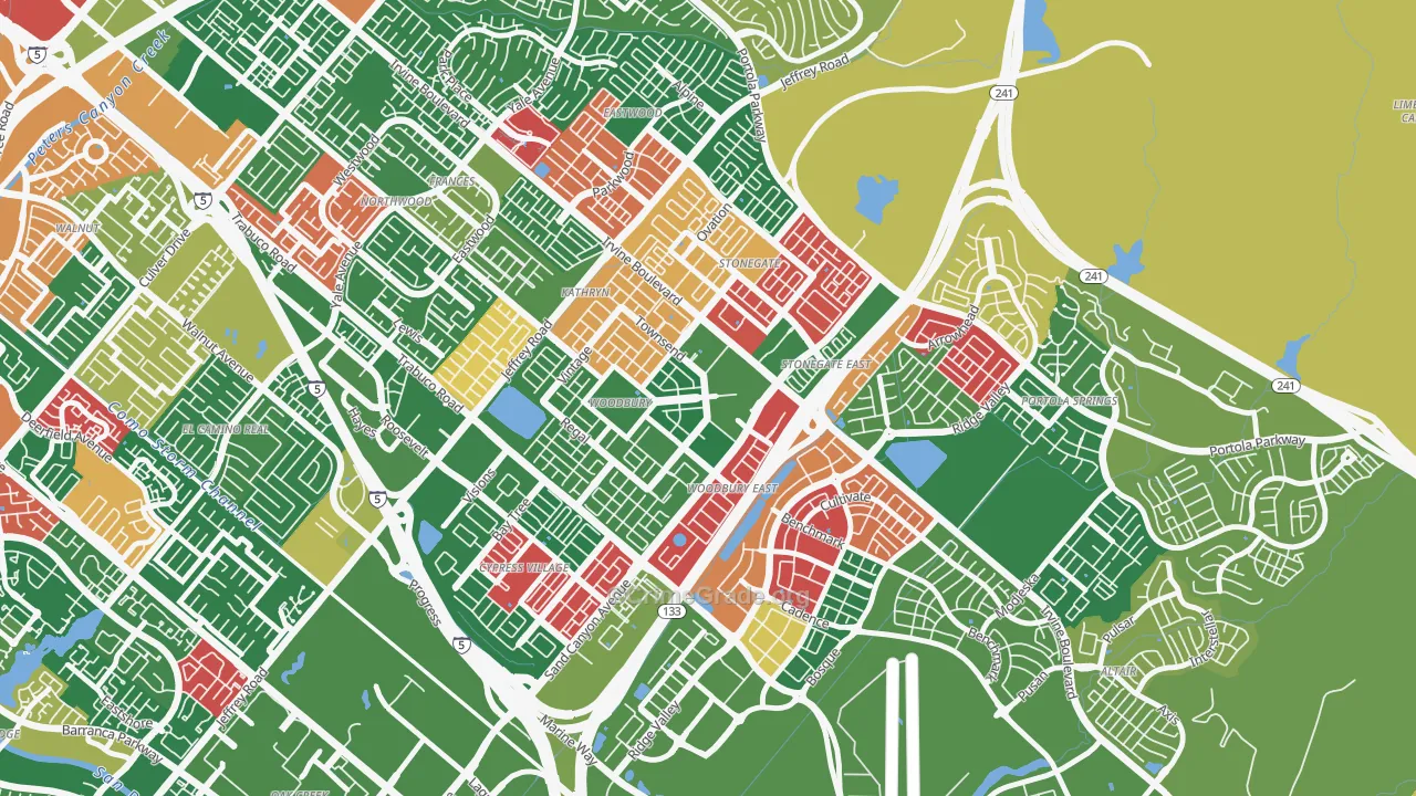 Woodbury, Irvine, CA Map of Burglary Rates