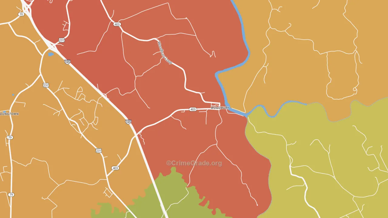Woodbury, KY Map of Burglary Rates