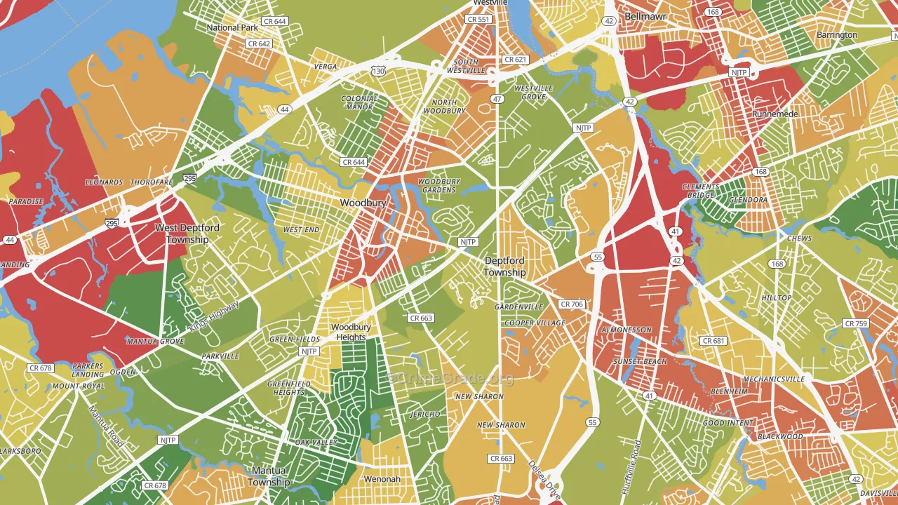 Woodbury, NJ Map of Burglary Rates