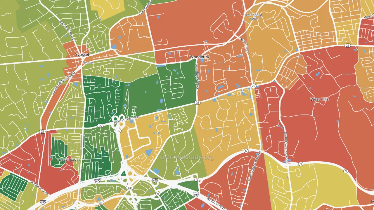 Woodbury, NY Map of Burglary Rates