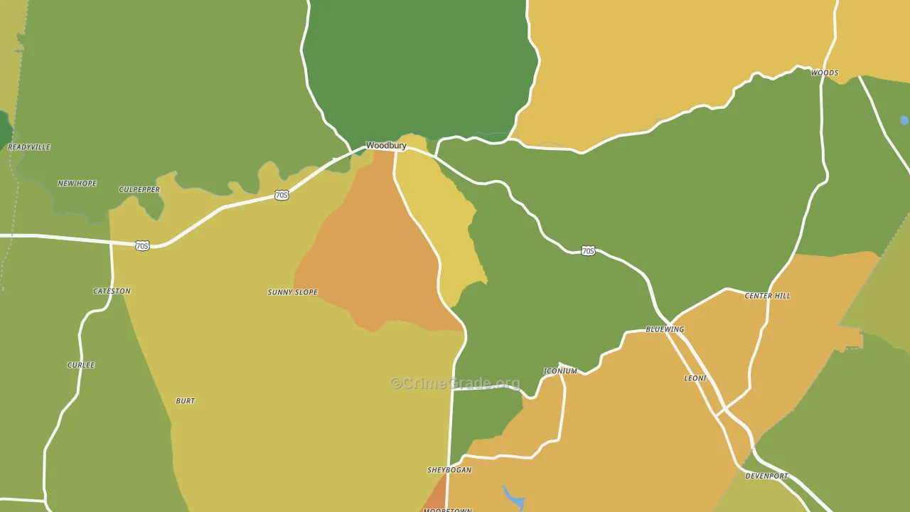 Woodbury, TN Map of Burglary Rates