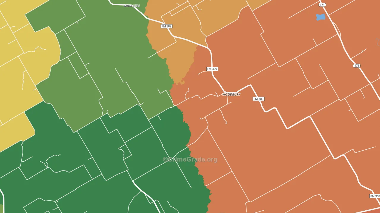 Woodbury, TX Map of Burglary Rates