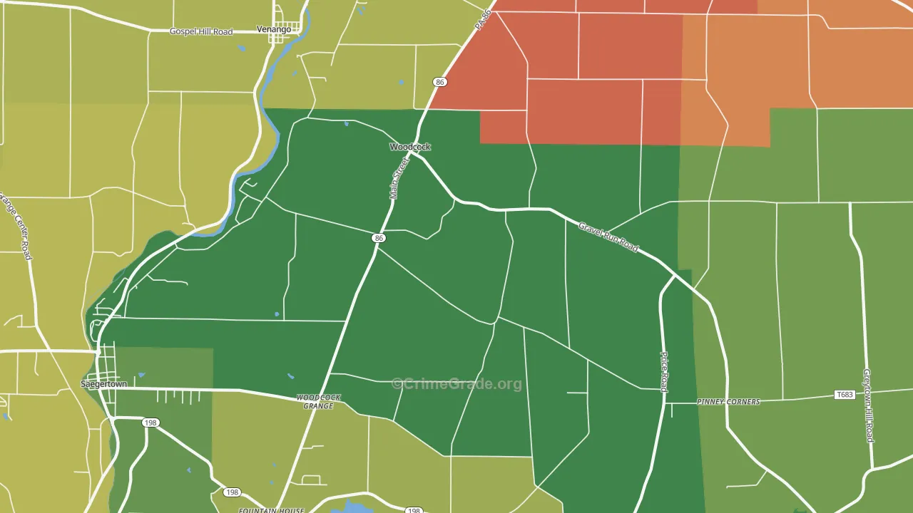 Woodcock, PA Map of Burglary Rates