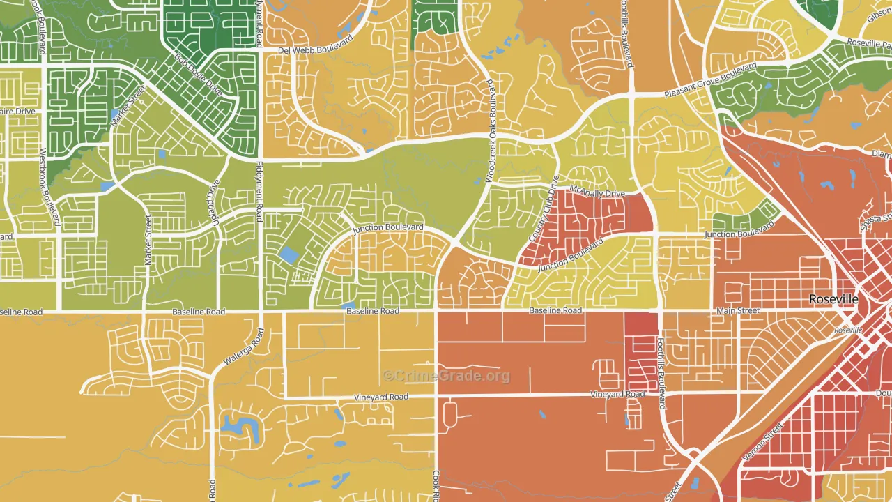 Woodcreek Oaks, Roseville, CA Map of Burglary Rates