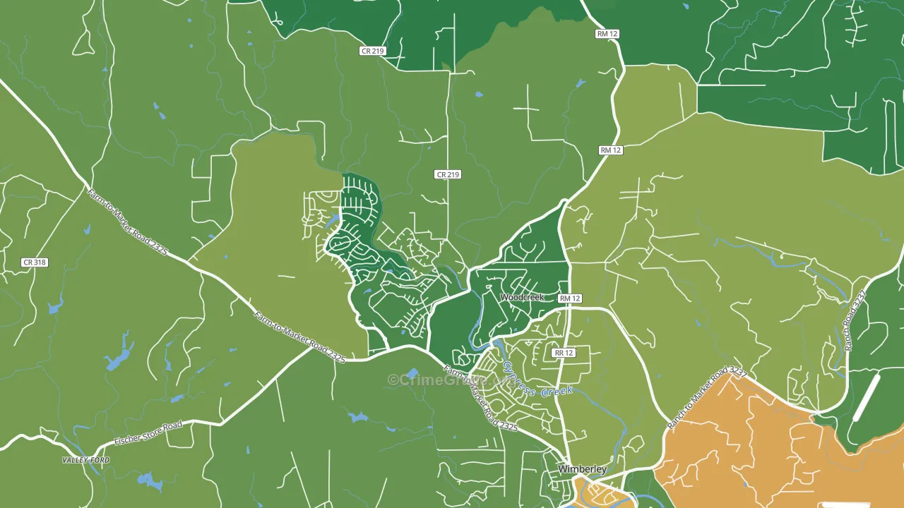 Woodcreek, TX Map of Burglary Rates