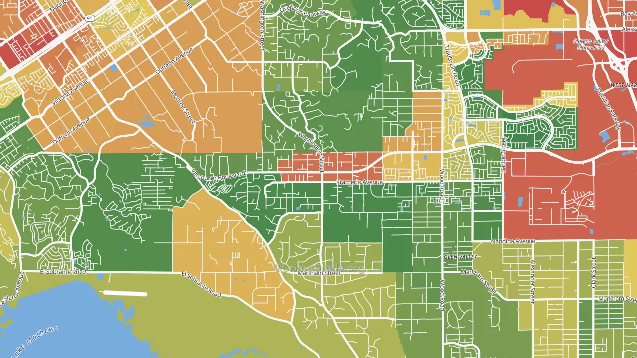 Woodcrest, CA Map of Burglary Rates