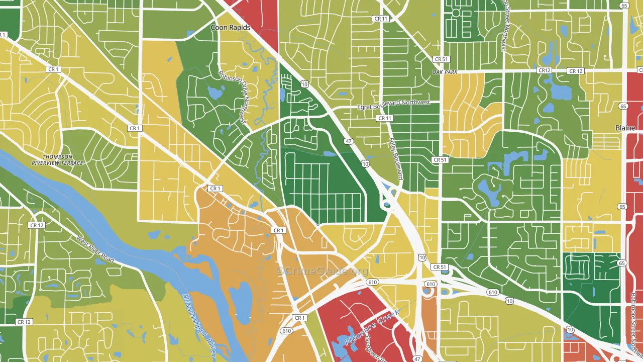 Woodcrest, Coon Rapids, MN Map of Burglary Rates