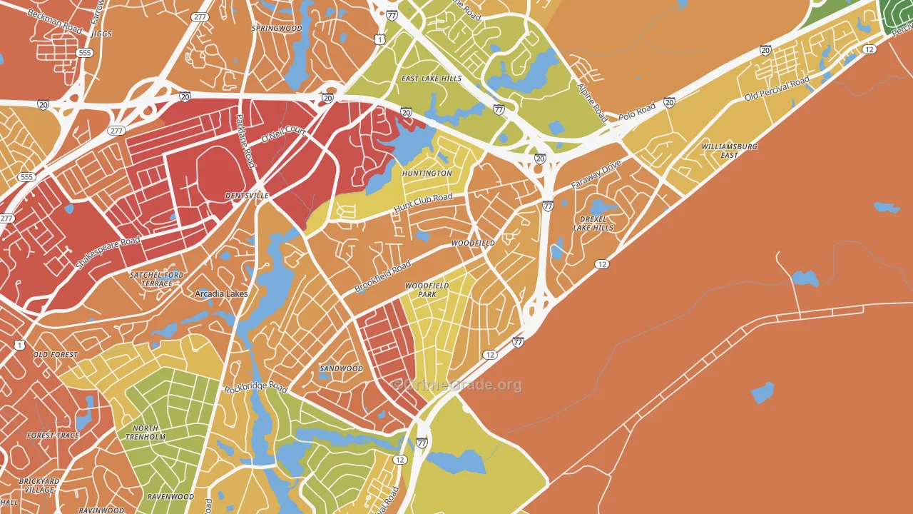 Woodfield, SC Map of Burglary Rates