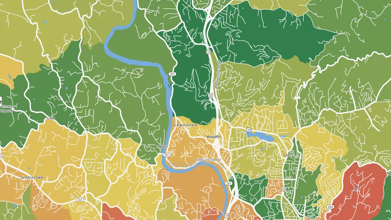 Woodfin, NC Map of Burglary Rates
