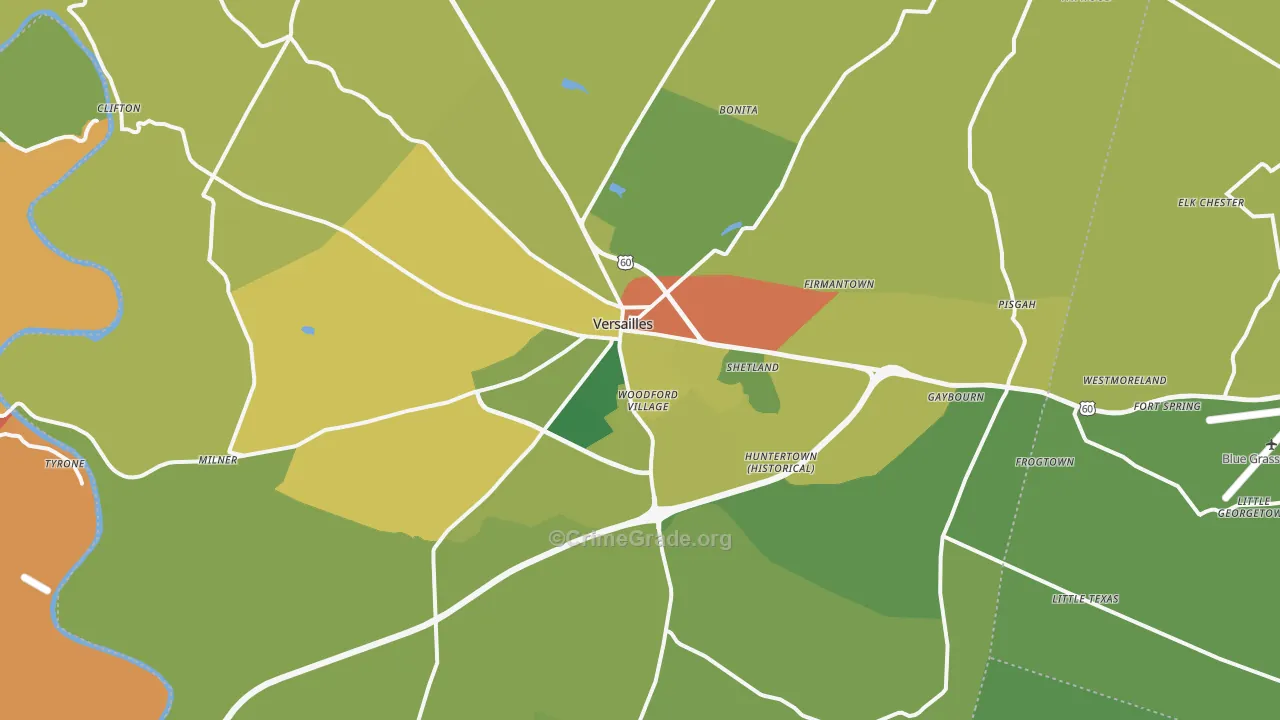 Woodford County, KY Map of Burglary Rates