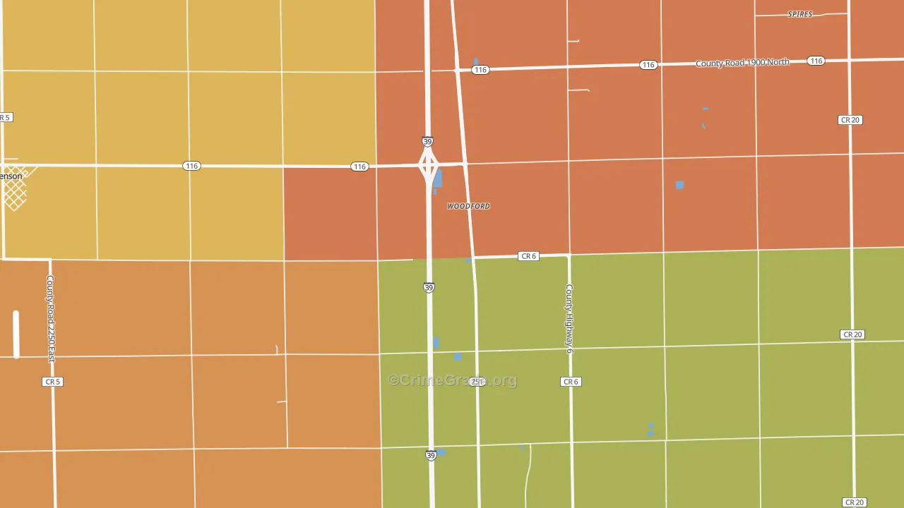 Woodford, IL Map of Burglary Rates
