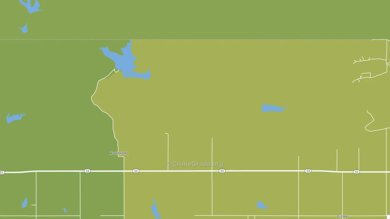 Woodford, OK Map of Burglary Rates