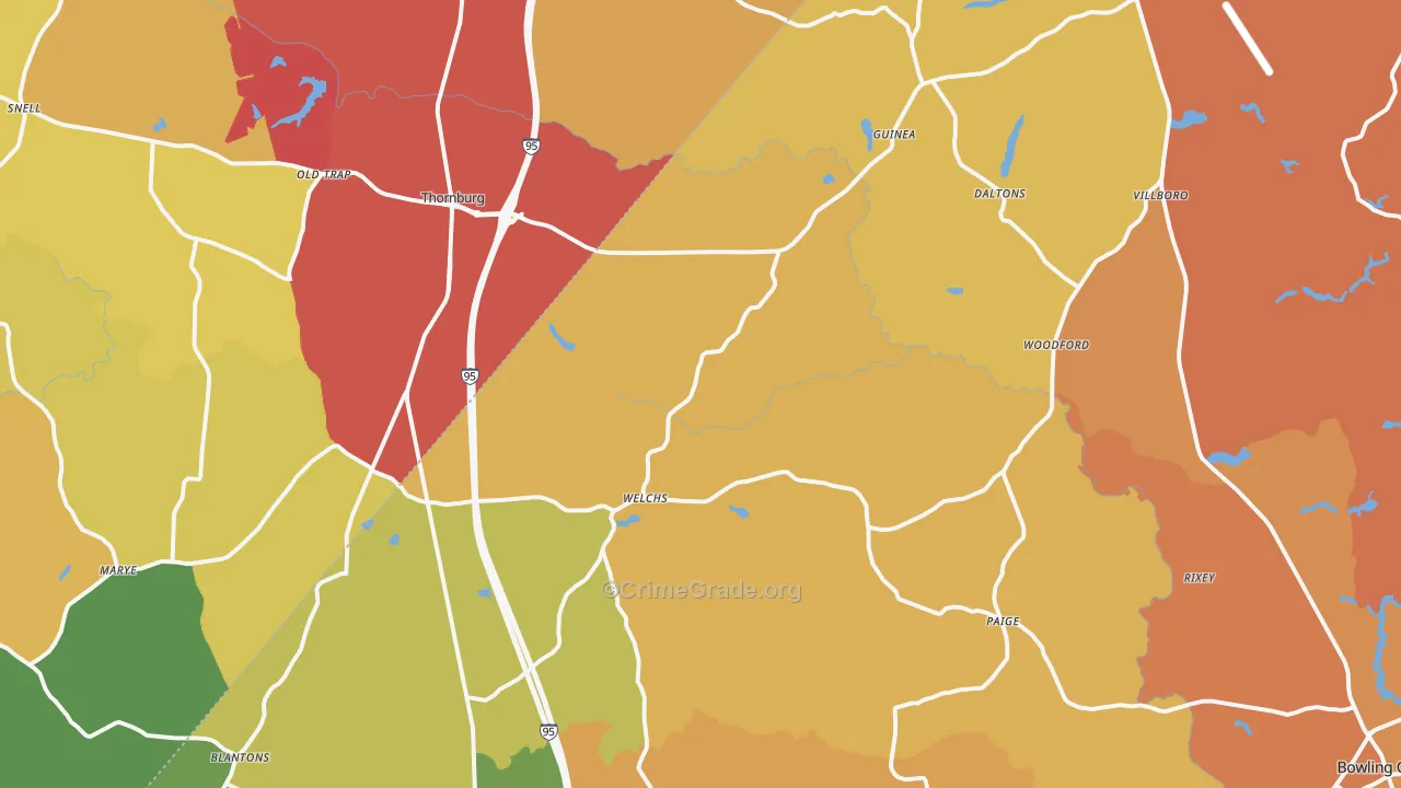 Woodford, VA Map of Burglary Rates
