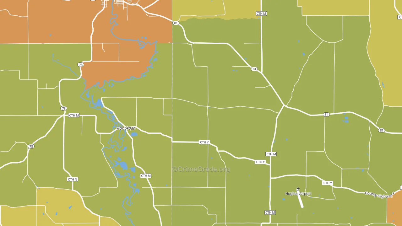 Woodford, WI Map of Burglary Rates
