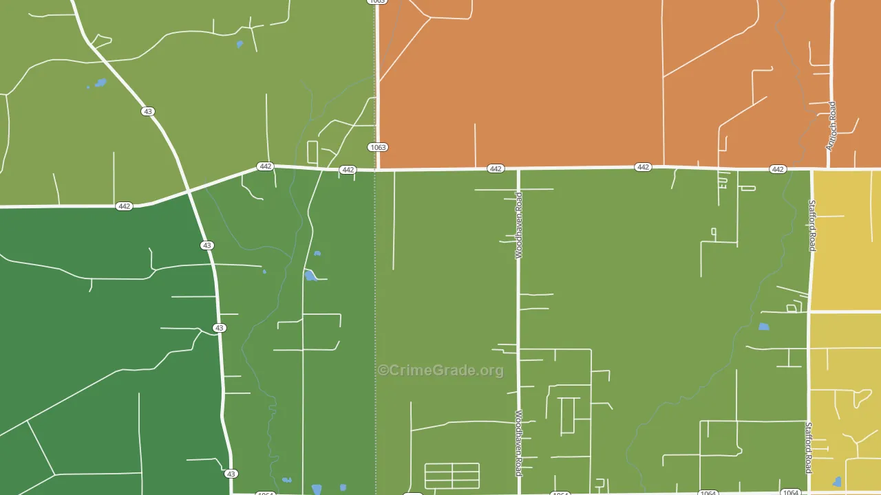 Woodhaven, LA Map of Burglary Rates
