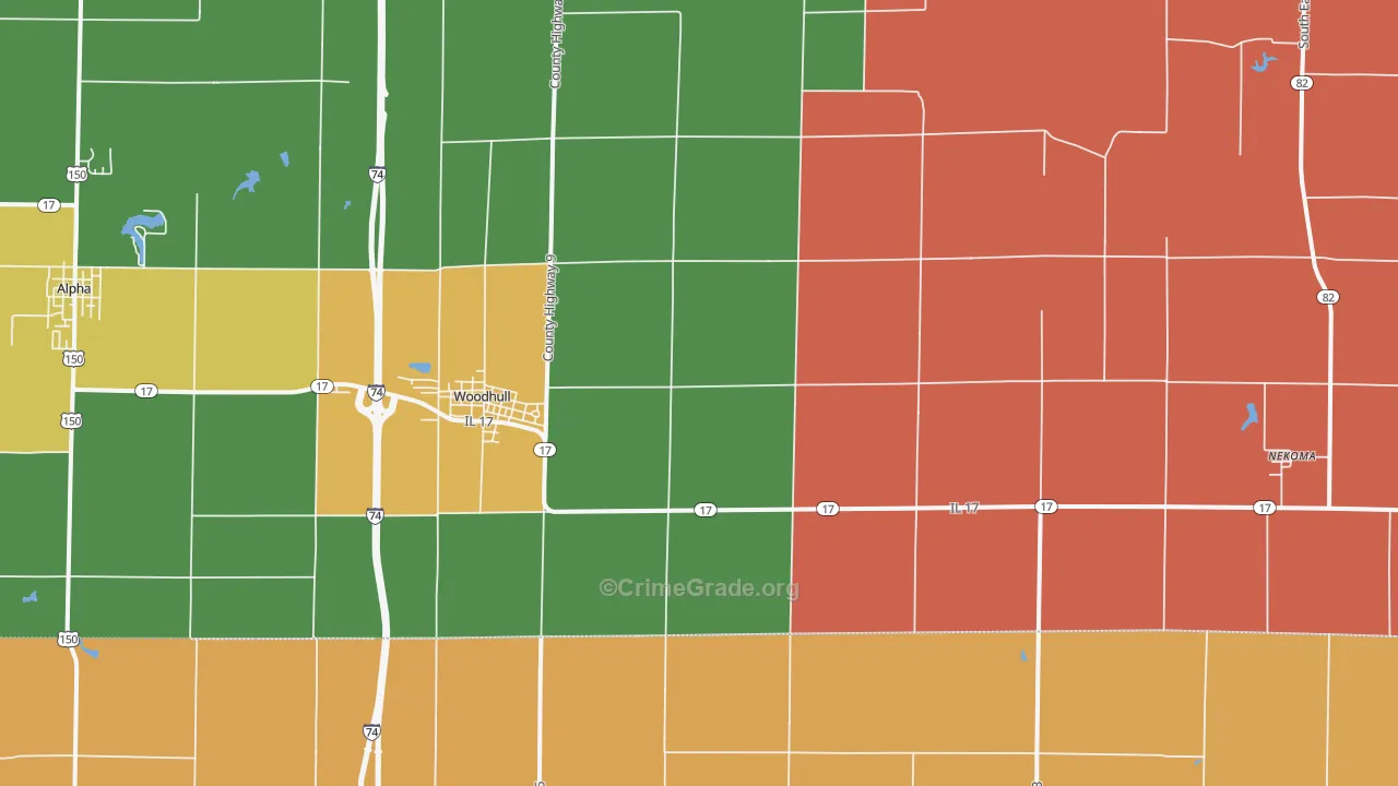 Woodhull, IL Map of Burglary Rates
