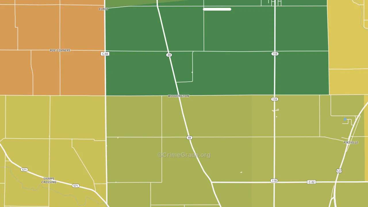 Woodington, OH Map of Burglary Rates