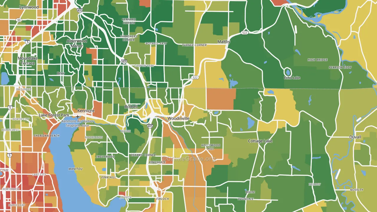 Woodinville, WA Map of Burglary Rates